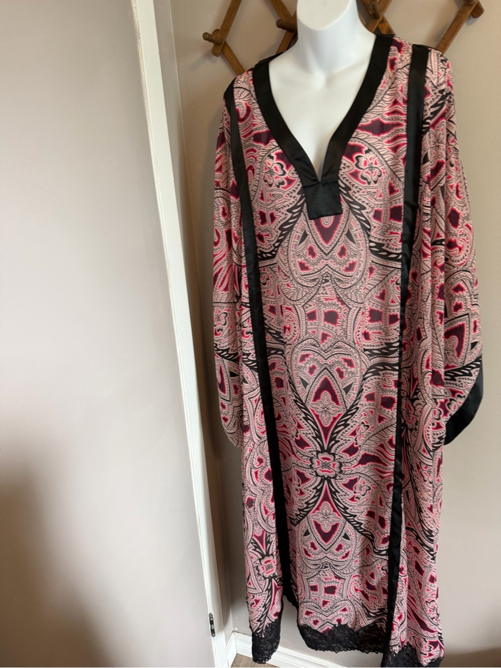 Zingara Pink Paisley Sheer Kaftan Cover Up Maxi Dress Lace S